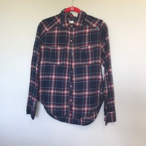 Blue, red, white long sleeve flannel